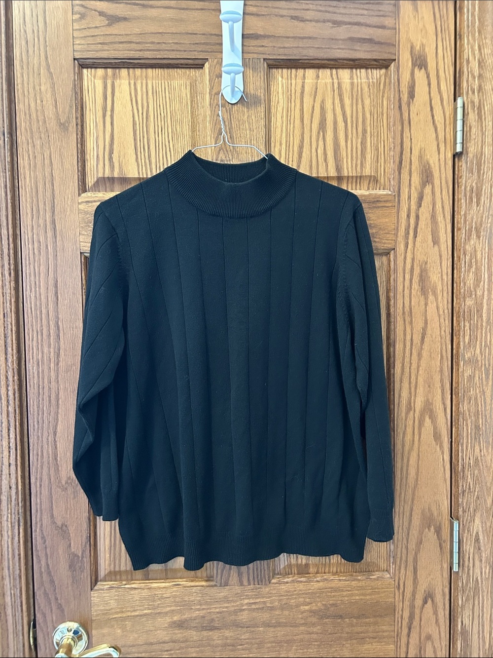 Roaman's Black Ribbed Mock Turtleneck Sweater